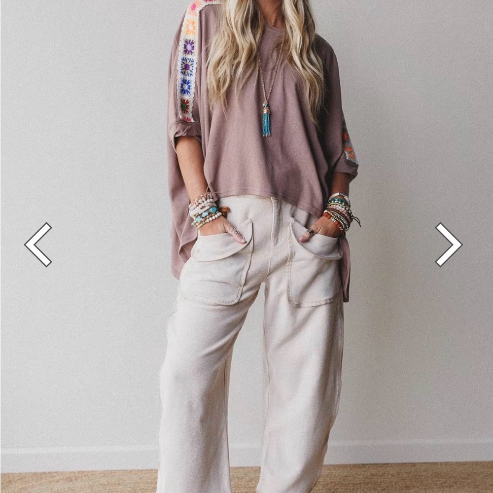 Three Bird Nest - Stylish Cream Women's Barrel Pants - Picture 6 of 11
